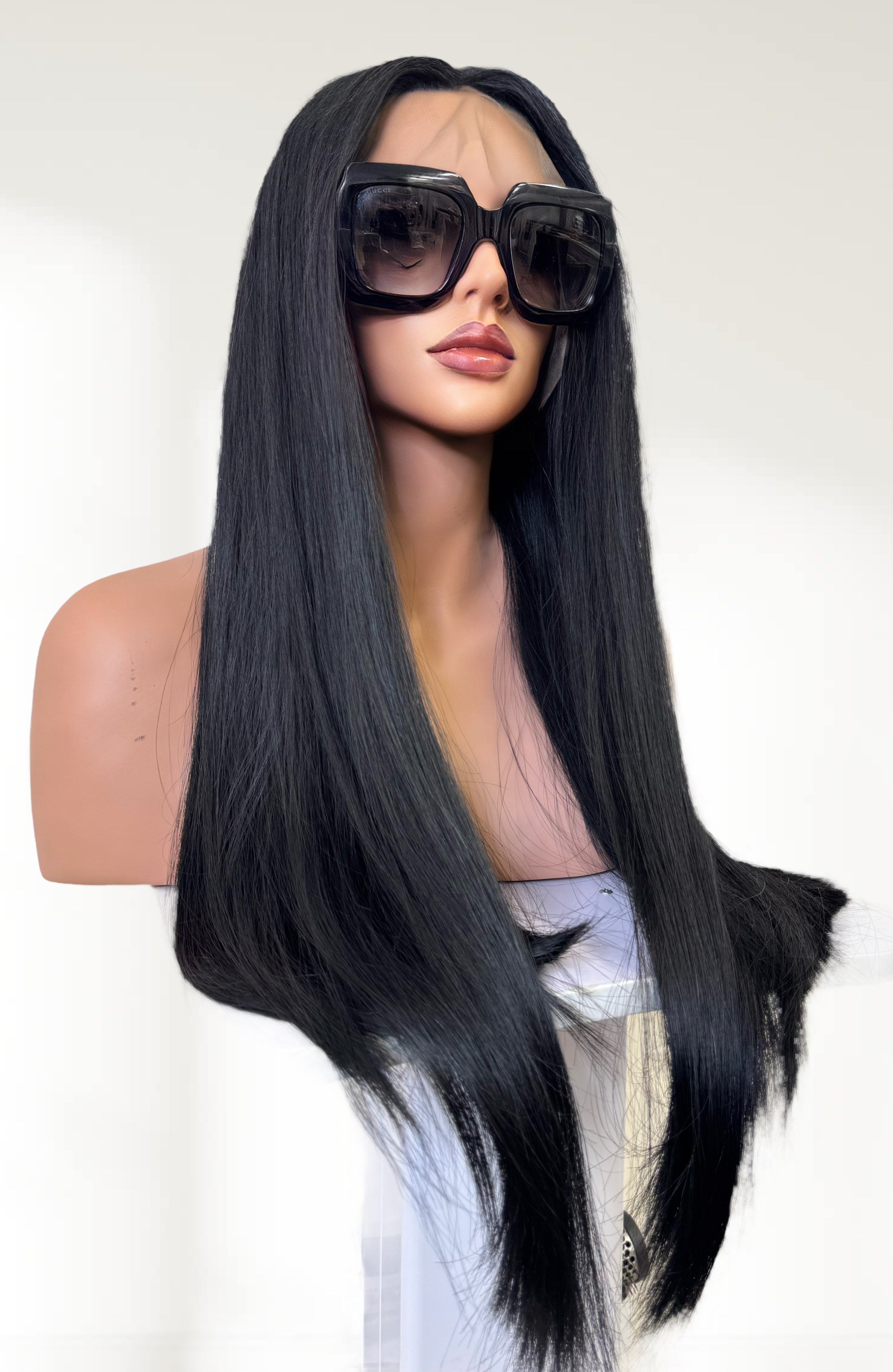 Schwarze Lange Gerade Echthaar Perücken