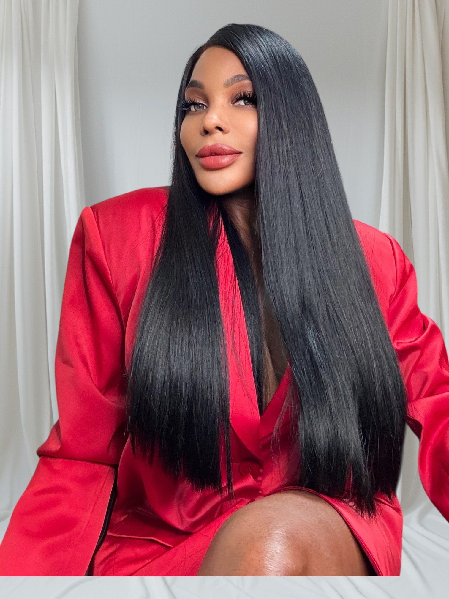 Schwarze Lange Gerade Echthaar Perücken